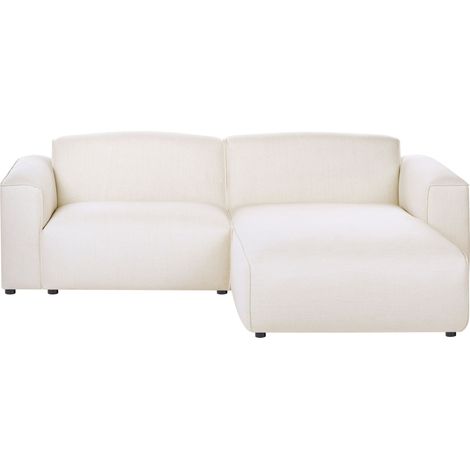 Canapé d'Angle à Gauche en Tissu 3 Places Pieds en Pin Meuble de Salon Blanc Cassé Faaborg
