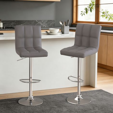 Botifly Lot de 2 Tabourets de Bar en PU Cuir, Gris, Hauteur Réglable 60-80 cm, Rotation 360°, avec Repose-pieds, Design Moderne pour Cuisine et Bar (1/5)