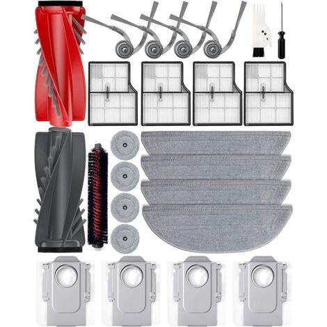 ALLIANDISiRobacc Lot de 25 accessoires pour robot aspirateur Roborock Saros 10/G30, 2 brosses principales, 4 brosses latrales, 4 sacs poussire, 4 filtres HEPA, 4 + 4 tampons de nettoyage double vibrat (1/5)