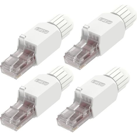 Connecteur RJ45 Cat6 Sans Outil, 1000 Mbps/250 MHz, Prise RJ45 UTP Plaqué Or, Réutilisable, Compatible Routeur, Switch, Modem Optique, PC, Facili da Installare, Blanc, Lot de 4 (1/5)