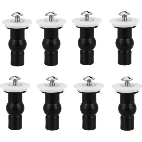 8 fixations en caoutchouc noir pour abattant WC, vis inoxydable et boulons à expansion, ajustement universel (1/5)