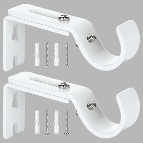 2pcs Supports de Tringle Rideau Blanc, Distance Murale Réglable 6-9 cm, Haute Capacité de Charge, pour Tringles Ø 20-25 mm (1/5)