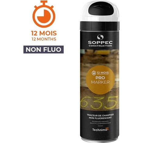 Soppec – Traceur de chantier non fluorescent 500ml – Durée de marquage 9 à 12 mois – Séchage rapide 10 mn – Excellente adhérence sur béton et bitume