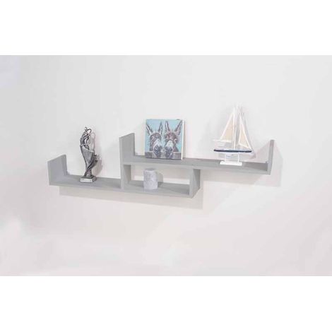 Floating Two Tier Wall Shelf - W115 x D17 x H26.5 cm - Light Grey