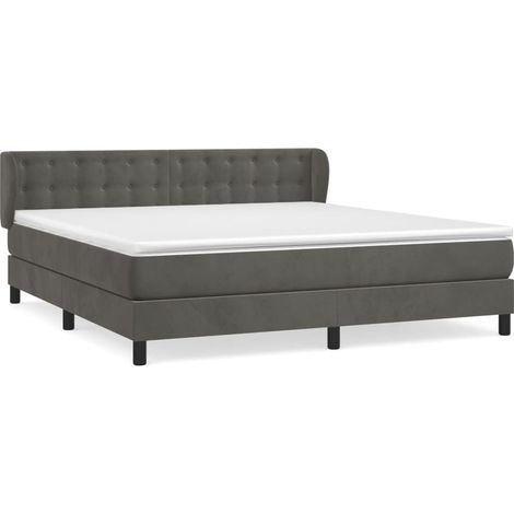 Lit à sommier tapissier et matelas, Lit adulte pour 2 personnes Assemblage Facile, Gris foncé 160x200cm Velours OIB7475E (1/5)