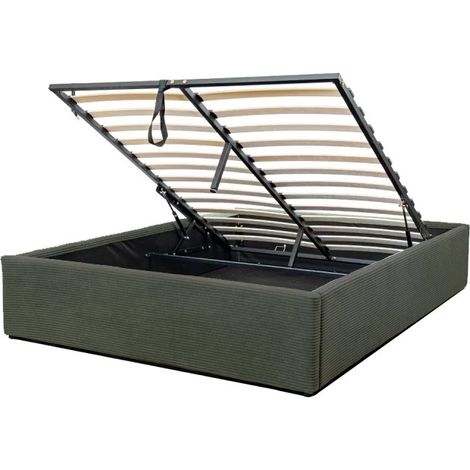 Letto contenitore 160x200 cm in velluto a coste kaki - LILA