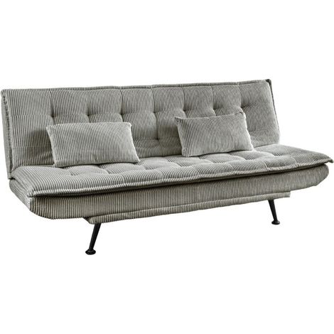 Sofa mit Schlaffunktion SERENO grau – 3-Sitzer Schlafsofa aus Cord-Samt (1/5)