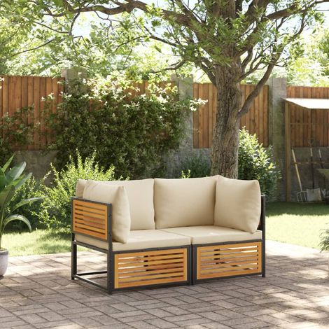 Salon de jardin avec coussins 2 pcs bois massif acacia (1/5)