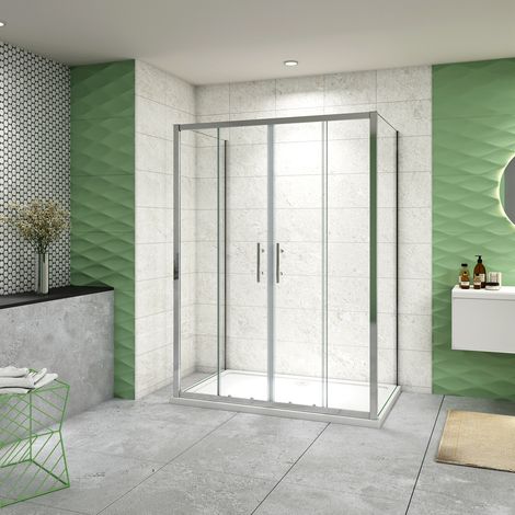 70X160x70 cm Box Doccia A Tre Lati Alto 185 cm Porta Scorrevole 2 Ante Mobili 2 Pareti Laterali Vetro Temperato Trasparente Da 5 mm Cromo Lucido