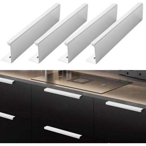 Lot de 5 poignées blanches modernes pour meuble de cuisine et tiroir en aluminium avec vis, longueur totale 500 mm (1/4)