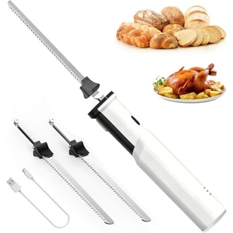 Couteau électrique Sans Fil 8V, Couteau Cuisine électrique avec 2 Lames en Acier Inoxydable Verrouillage de Sécurité Découpe Sans Effort Rtis Volaille Pain Dinde, Lavable au Lave-Vaisselle (1/5)