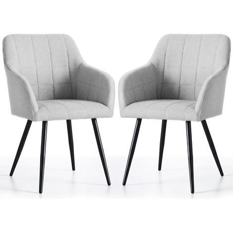 Lot de 2 Chaises rembourrées à surpiqûres carrées LUXANO Gris Clair pieds noirs tissu Lumos (1/5)