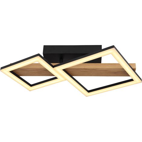 Plafoniera LED in legno lampada da soggiorno design plafoniera luce quadrati, MDF metallo, 19W 1150Lm bianco caldo, LxLxA 48x30x10