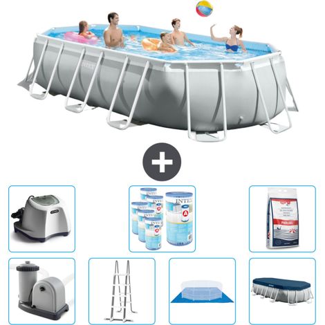 Piscine Intex Oval Prism Frame - 503 x 274 x 122 cm - Grise - Comprend des Accessoires CB58