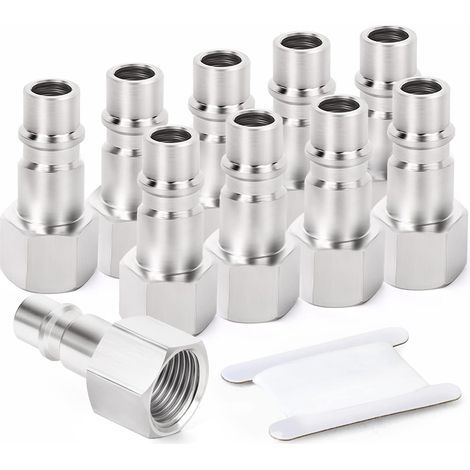 10pcs 1/4" BSP Female Thread Industrial Steel Air Intake, Pneumatic Tool Accessories Quick Connect Fittings Air Plugs (1/5)