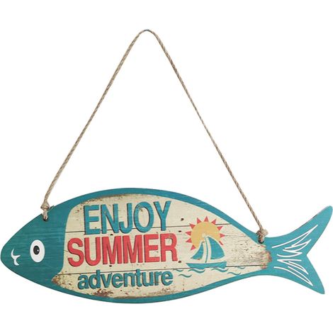 Panneau En Bois Poisson - Accueil Décor Mur Nautique - Pour Porte Salle De Bain Bureau Extérieur - 35 x 14 cm - 1 Pièce (1/4)