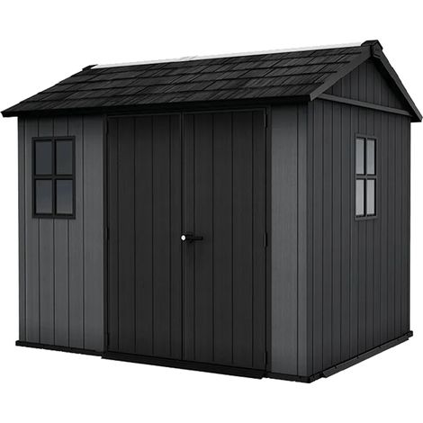 Keter Newton 975 Gartenhaus - 230x287x246cm - Satteldach - Kunststoff - Grau - Natürlicher Holzlook - 15 Jahre Herstellergarantie (1/5)