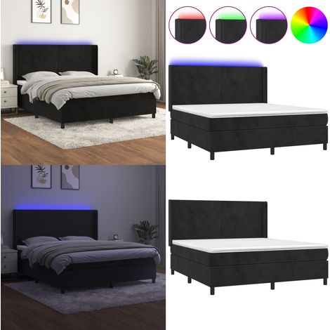 Sommier à lattes de lit matelas et LED Noir 180x200 cm Velours - Lit Tapissier - Lit Avec Led - Lit Velours - Tête De Lit Réglable - Matelas À Ressorts Ensachés - Home & Living (1/5)