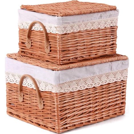Malle en osier bouilli, 40 x 33 x 26 et 32 x 25 x 21 cm