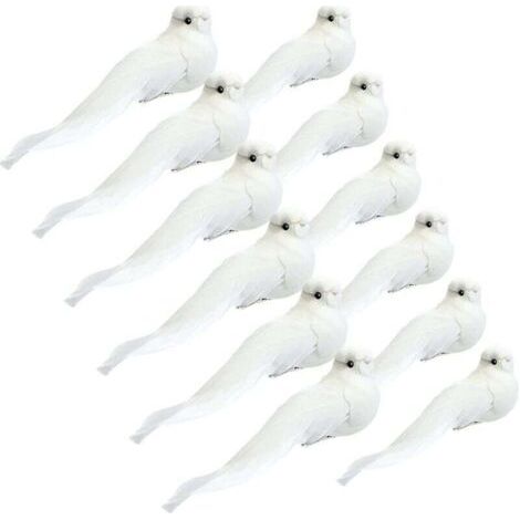 Pair 12 Pièces Ornement Cardinal (Colombes Blanches, 5,1 Pouces)avec Clip sur Plume Oiseau Colombe Artificiel Ornement d'arbre de Noël Artisanat de Faux Cardinal Brillant pour Décor (1/4)