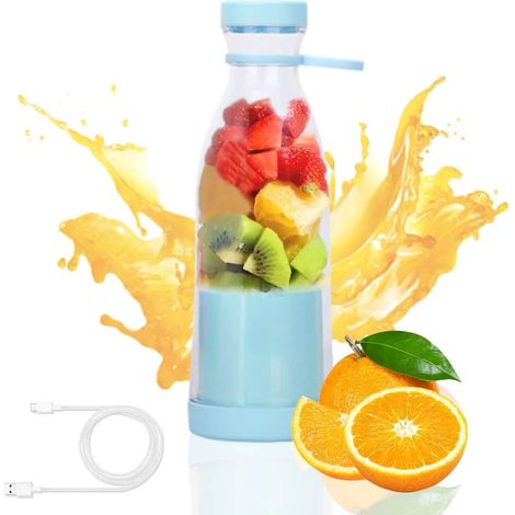 Appareil à smoothies, mixeur portable rechargeable USB de 380 ml pour milkshakes, jus et smoothies, bouteille à jus électrique (bleu) (1/5)