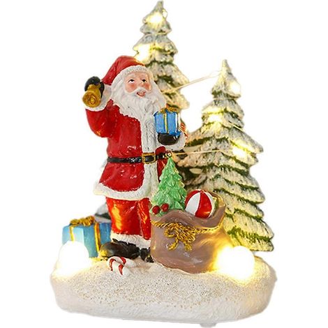 Décorations de Noël lumineuses et musicales, sapin de Noël avec Père Noël rotatif, artisanat en résine, décoration de Noël pour la maison (1/5)