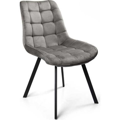 POLTRONA DI VELLUTO IMBOTTITA GRIGIA GAMBE IN METALLO NERO 53X43X85 CM