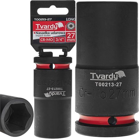 Vaso de impacto largo de 3/4" de 6 puntas, 27 mm, CR-MO (1/20) (1/4)