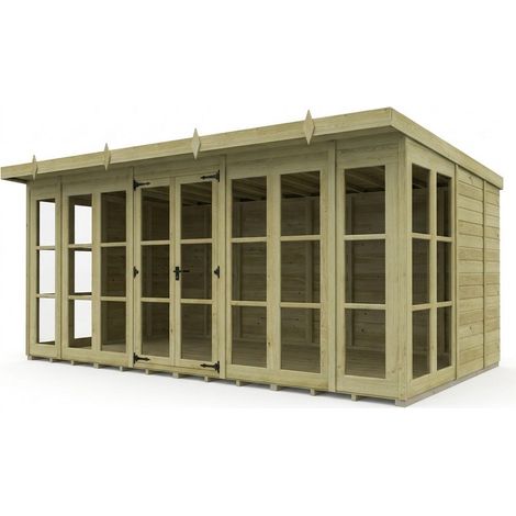 16ft x 9ft Georgian Pent Summer House - Pressure Treated Timber - L488 x W274 x H210 cm - Natural