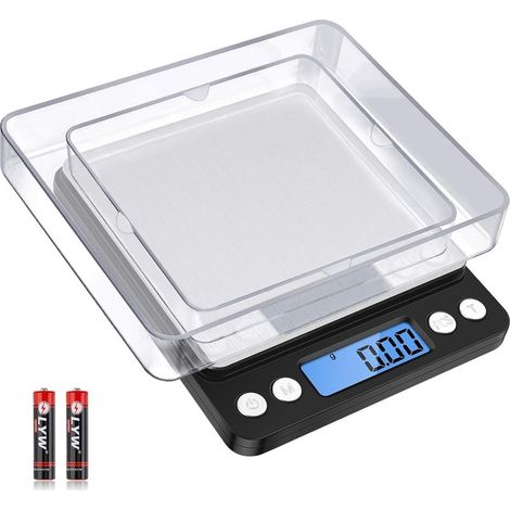 Balance de Précision 500g/0,01g, Balance de Cuisine/Balance de Poche/Balances de Bijoux, Haute PréCision Balance Électronique, Écran LCD, Fonction Tare & PCS, avec 2 Plateaux & Piles (Noir) (1/5)