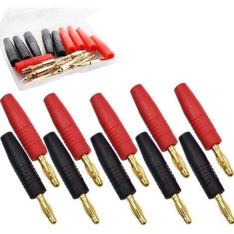 10 pièces fiche Banane,4mm fiche Banane,Plaqué Or fiche Enceinte Audio Haut Parleur Connecteur,pour raccorder Les Enceintes HiFi, amplis, ampli-Tuners et chaînes stéréo Noir Rouge (1/5)
