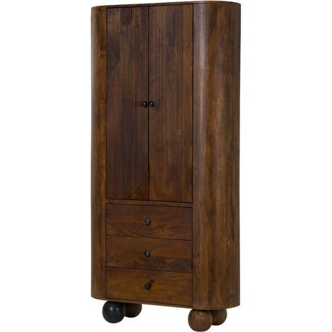 Schrank Mango 100x40x200 dunkelbraun lackiert / Marmor schwarz FLORENZ 215