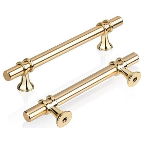 Set con 2 tiradores de cocina dorados en forma de T, 96 mm, tiradores modernos y elegantes de aleación de zinc dorada para puertas, cajones, cocina, baño, dormitorio y oficina, incluye tornillos. (1/4)
