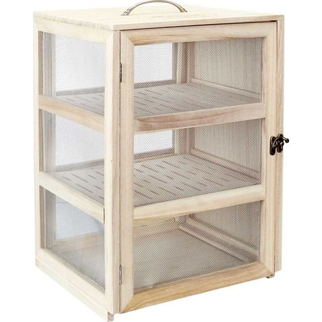 Altobuy – Boîte de stockage en bois Paulownia avec grillage fin – Dimensions 28,2 x 24 x H39cm – 2 plateaux perforés amovibles pour fromages et charcuterie (1/5)