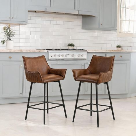 Set de 2 tabourets de bar en similicuir marron 51 x 49 x 90cm (1/5)