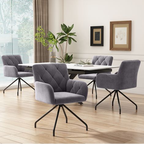 MEUBLIV Lot de 4 chaises de salle à manger gris foncé en velours avec accoudoirs (1/5)