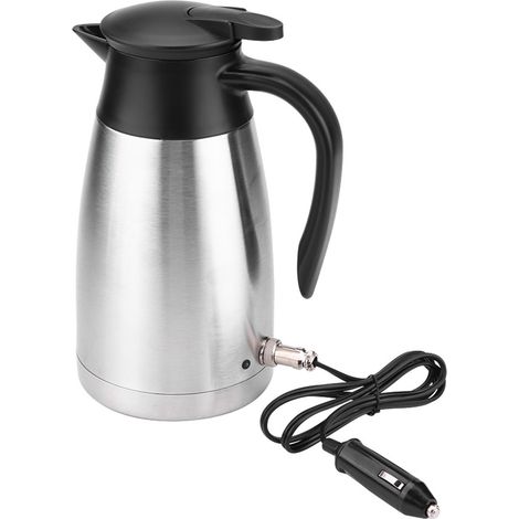 Gourde chauffante voyage 1000ml acier inoxydable PP 12V/24V bouilloire électrique auto thermos argent noir 23.5x12cm avec câble allume-cigare (1/5)