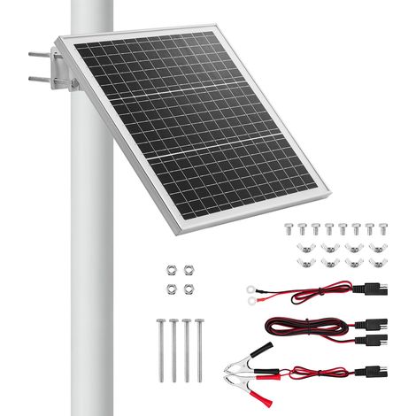 Mophorn Solarpanel-Batterieladegerät 20W 12V, Monokristallines Solarpanel-Set mit Schutzcontroller & 0-60° Einstellbarer Halterung, Solarladegerät für 40-80mm Masten, Solarmodul für den Außeneinsatz (1/5)