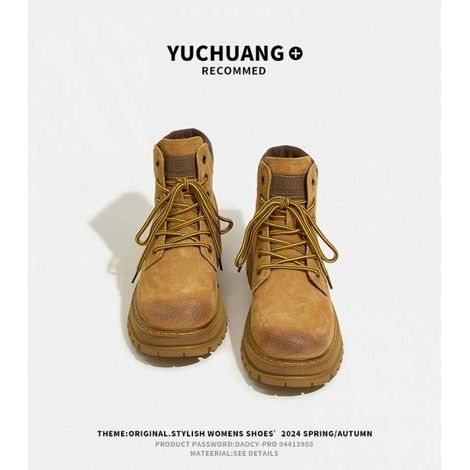 Bottes courtes en cuir véritable pour femmes, neuves, en cuir de porc première couche, mi-mollet, résistantes et polyvalentes, idéales pour le travail en extérieur. Bottes jaunes. (1/4)