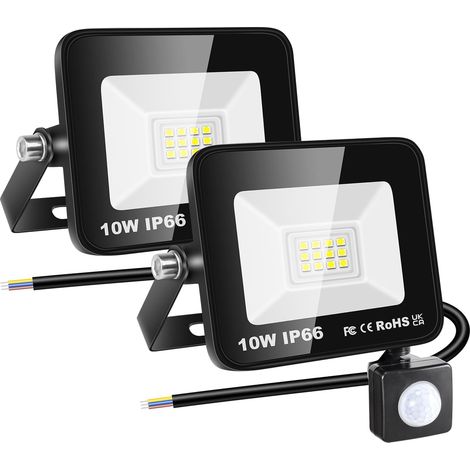 2x 10W Projecteur d'extérieur Led Avec Detecteur de Mouvement, 1000 LM 6000K Blanche Froide, IP66 étanche Éclairage de Sécurité Extérieur, Projecteur led de Patio Garage Terrasse Jardin