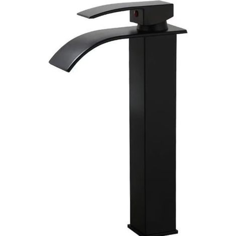 Robinet Cascade avec Haut Bec Mitigeur Lavabo Haut Monotrou Robinetterie Lavemains avec Levier Unique , Noir,30.1x17.2cm (1/3)