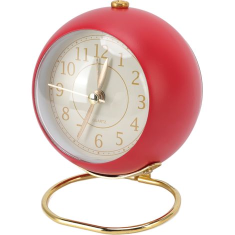 Réveil rétro silencieux décoratif à base ronde, petit réveil à quartz avec veilleuse d'ambiance pour chambre (1/5)