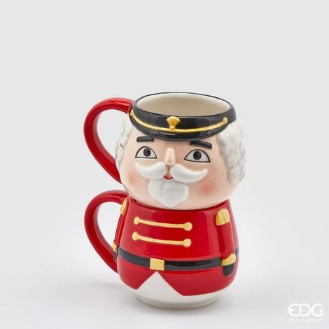 EDG Enzo De Gasperi Set 2 Tazze Soldatino Natale Impilabili H 17 Cm D 10 Cm White Red