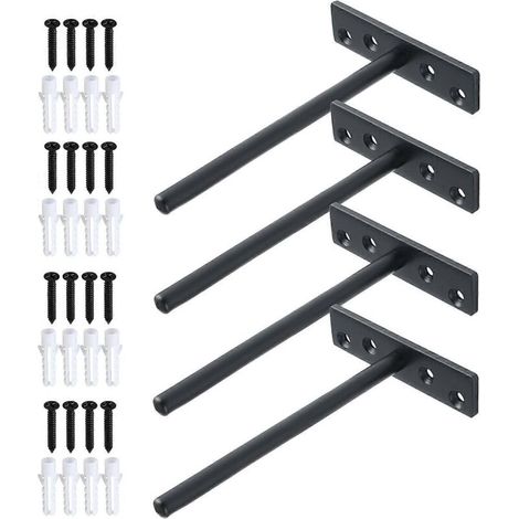 Support invisible pour étagère flottante, fixation murale en métal pour bois flottant dissimulé, acier inoxydable noir mat, ensemble de 4 pièces - AquaForge (1/5)