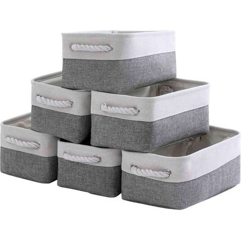 Panier de rangement pour l'organisation - Lot de 6 petits cubes de rangement en tissu (11,8 x 7,8 x 5,2 pouces) avec poignée en corde de coton, bacs de rangement pliables pour bébé et jouets (beige)