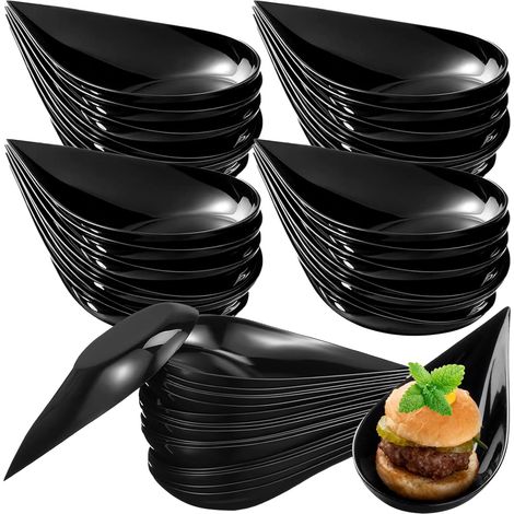 50 Bols à apéritif, design goutte d'eau, plastique noir réutilisable, pour desserts et buffets (1/5)