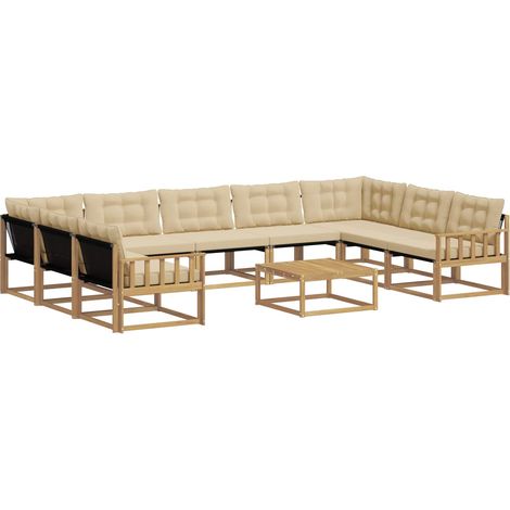 Conjunto de sofás de exterior con cojín 10 pcs y Beige vidaXL (1/5)