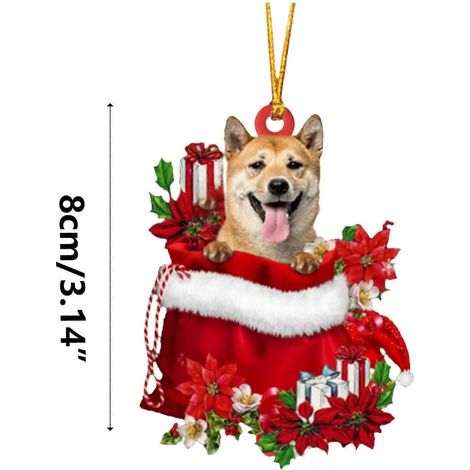 Décorations saisonnières & de fêtes : étiquette de Noël mignonne chien et fleurs, décorations de Noël, étiquette pendentif pour sapin de Noël, décoration, sapin de Noël de chalet (1/4)