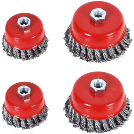 Brosse Métallique Nettoyage, 4pcs Brosse Conique pour Meuleuse d'angle, Brosse de Ponçage en Acier Torsadé pour Meuleuse d'angle(Diamètre de 75 mm et 100 mm, M14) (1/5)