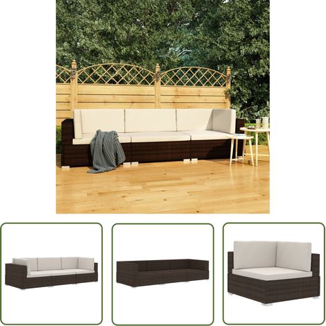The Living Store 3-tlg. Garten-Sofagarnitur mit Auflagen Poly Rattan Braun - Gartenmöbel - Terrasse Möblieren - Outdoor Möbel - Rattan Gartenmöbel - Sofas (1/5)
